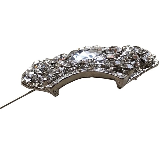 Vintage crown brooch large clear rhinestone queen royalty cabochon bling sparkly - Picture 11 of 13